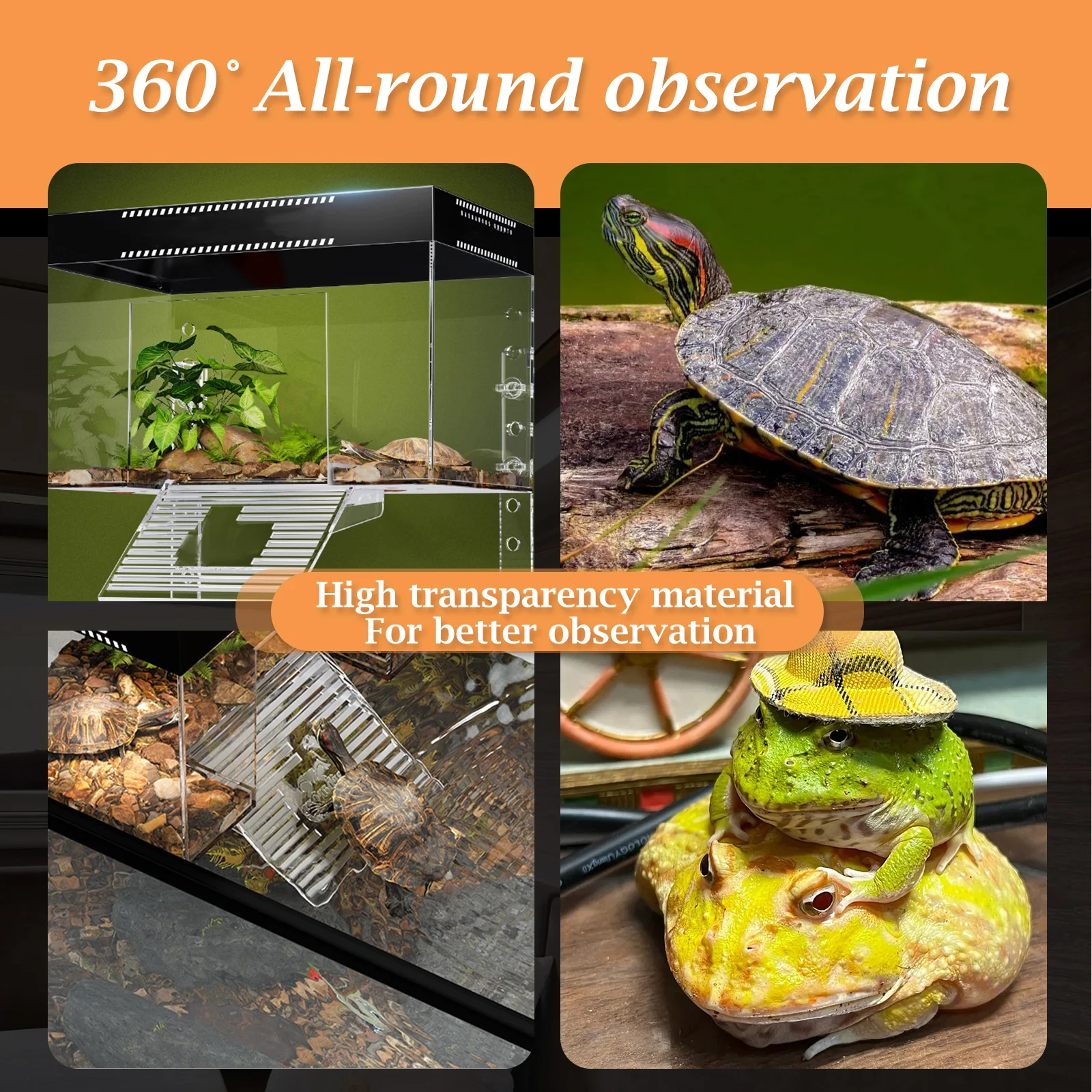 Adjustable Turtle Basking Platform Transparent PC Hanging Turtle Basking Land with Ramp Reptile Resting Platform for Aquarium