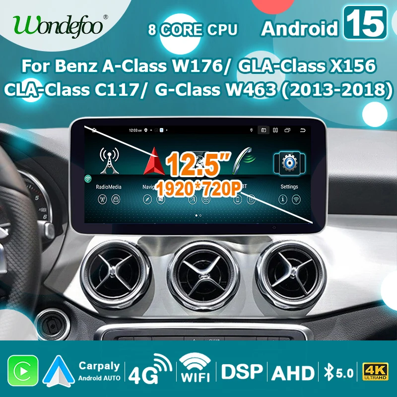 Radio de coche con Carplay inalámbrico Android 15, pantalla GPS para Mercedes Benz Clase A, CLA, GLA, Clase G, W176, X156, C117, W463, 2 DIN, autorradio estéreo, reproductor multimedia, Bluetooth, WIFI, 4G LTE. 1