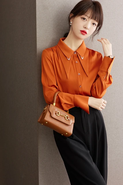 H Han Queen 2023 Spring Tops Simple Office Lady Chiffon Blouse