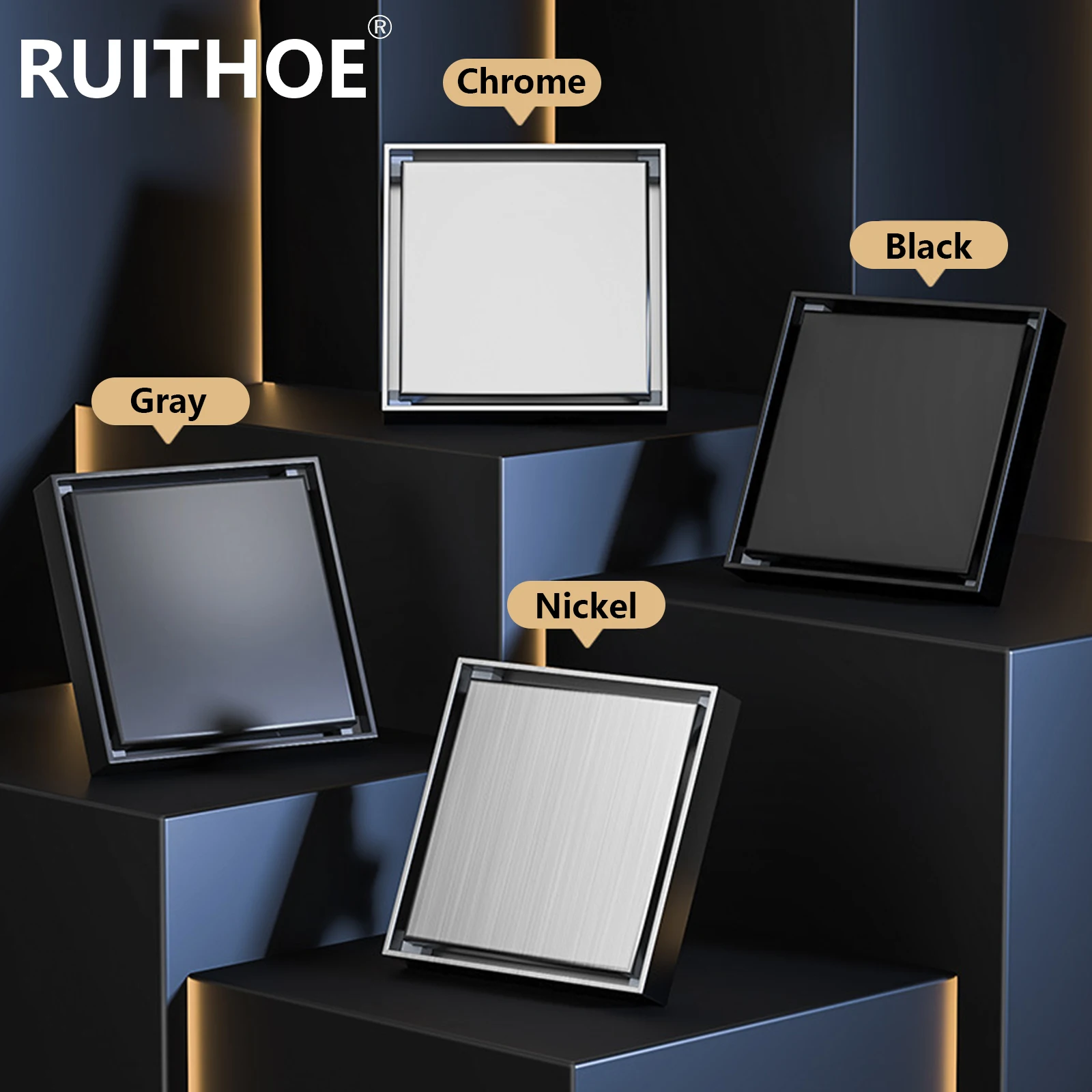 ทองเหลืองท่อระบายน้ําห้องน้ําท่อระบายน้ําชั้นกระเบื้องแทรกสแควร์ป้องกันกลิ่นตะแกรงเสียพื้น 100X100 1