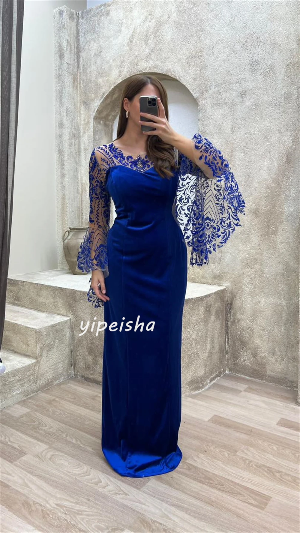Ball Dress Evening Jersey Applique Beading Ruched Cocktail Party A-line V-neck Bespoke Occasion Gown Long Dresses Saudi Arabia