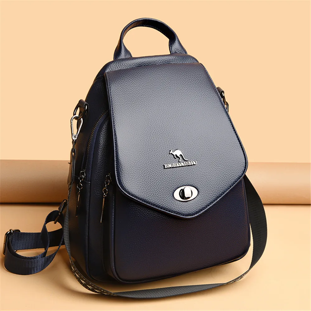 Fashion Lock Women Backpack Designer High Quality Leather Women School Bags Multifunction Large Capacity Travel Backpack Mochila 3