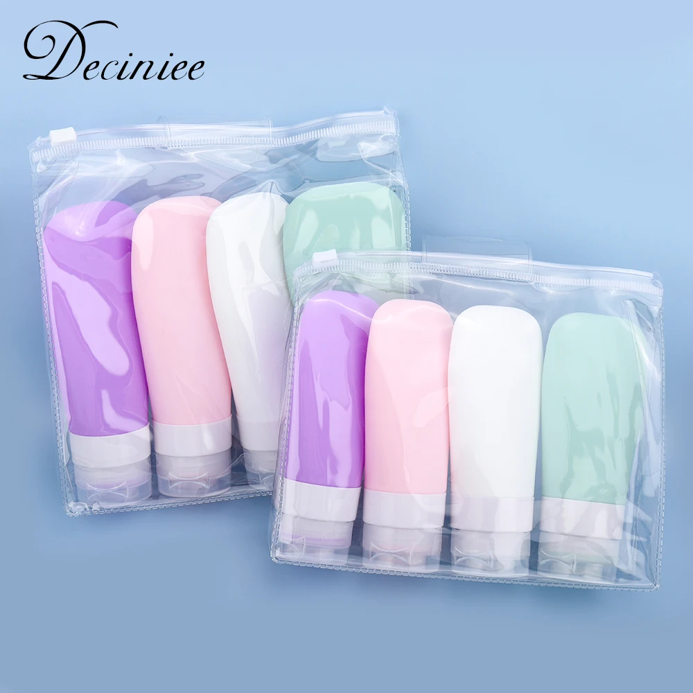 4Pcs/Set Portable Silicone Travel Bottle Liquid Container Empty Refillable Packing Lotion Points Shampoo Container Cream Trip