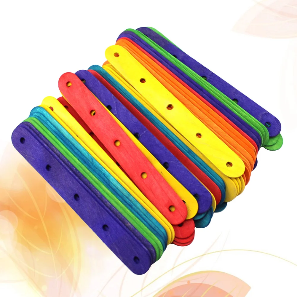 

50pcs Colored Popsicle Sticks Natural Wood Craft Sticks Sticks Jumbo Lollipop Sticks with Holes for Hand Craft Projects