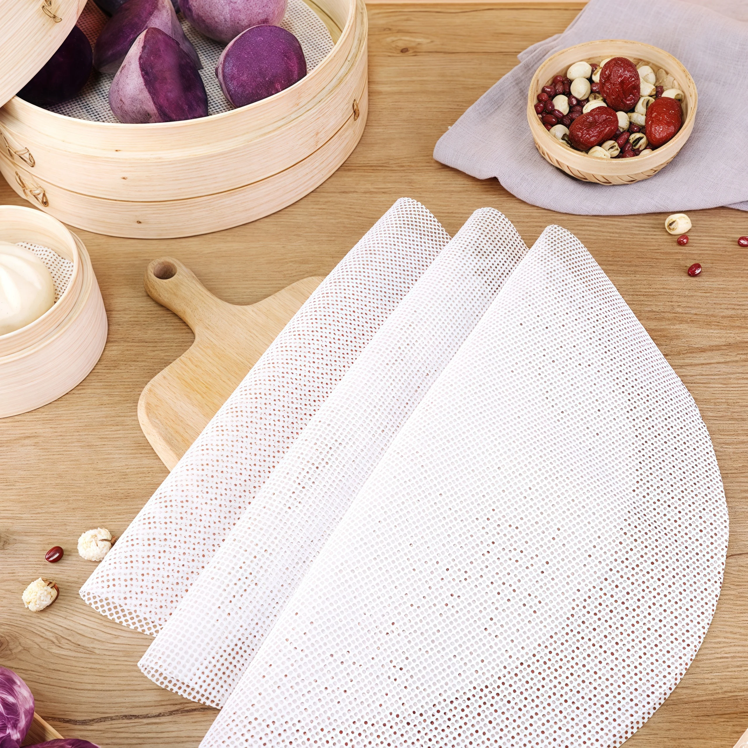 Non-stick Reusable Silicone Roly Steamer Mesh Round Mat Liners Pad Dim Sum Food Grade Pastry Dumpling Air Fryer Cooking Baking