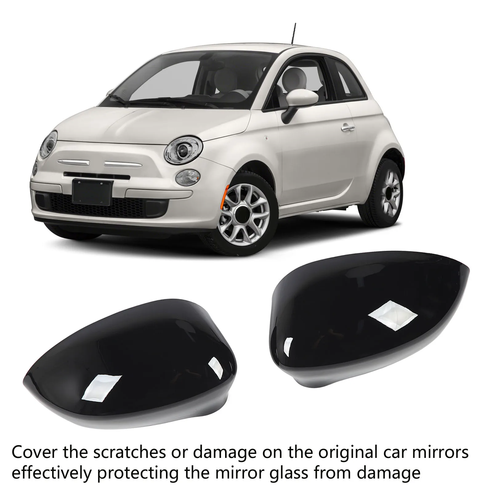 Left Right Door Side Rearview Mirror Cover Left Right Wing Mirror Cover Replacement for Fiat 500 2007 2008 2009