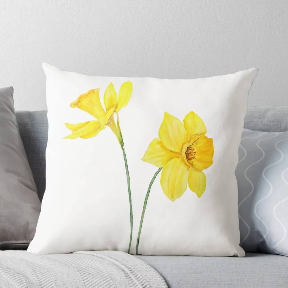 

yellow daffodils watercolor painting Throw Pillow Embroidered Cushion Cover ornamental pillows for living room Sofa Cushions