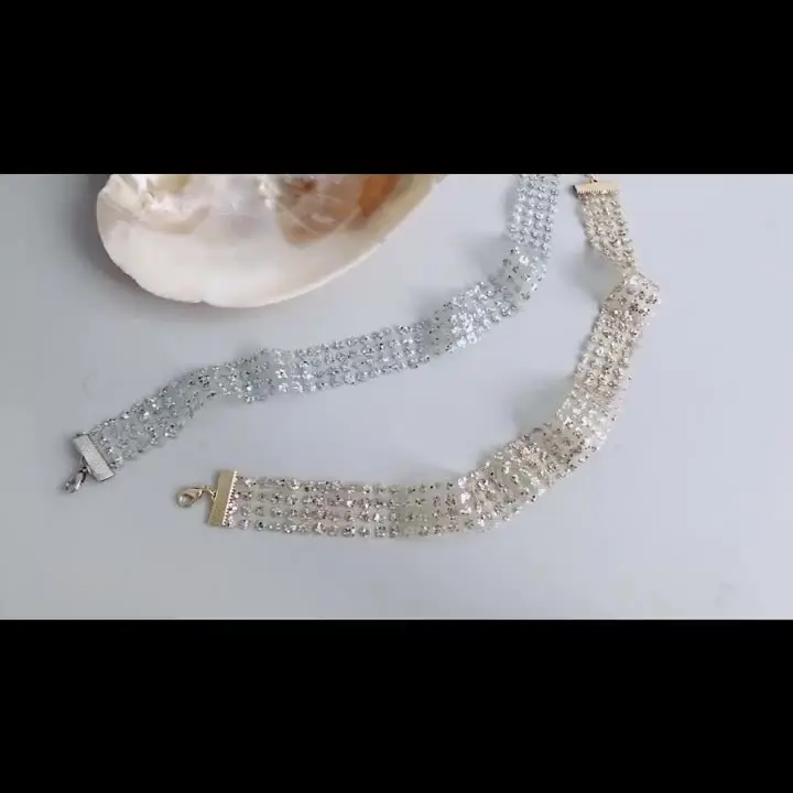 Collana Girocollo Con Paillettes In Metallo, Rete Lucida E Catenine Corte - Gioiello Moda Per Donne E Ragazze (Oro) - 4