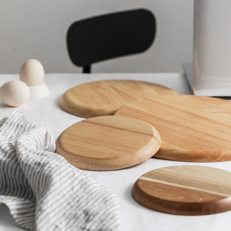Wooden Tray Round Serving Dish Retro Serving Plate Fruit Dessert Storage Tray Cosmetic Display Plate Home Decor 15/20/25cm 4