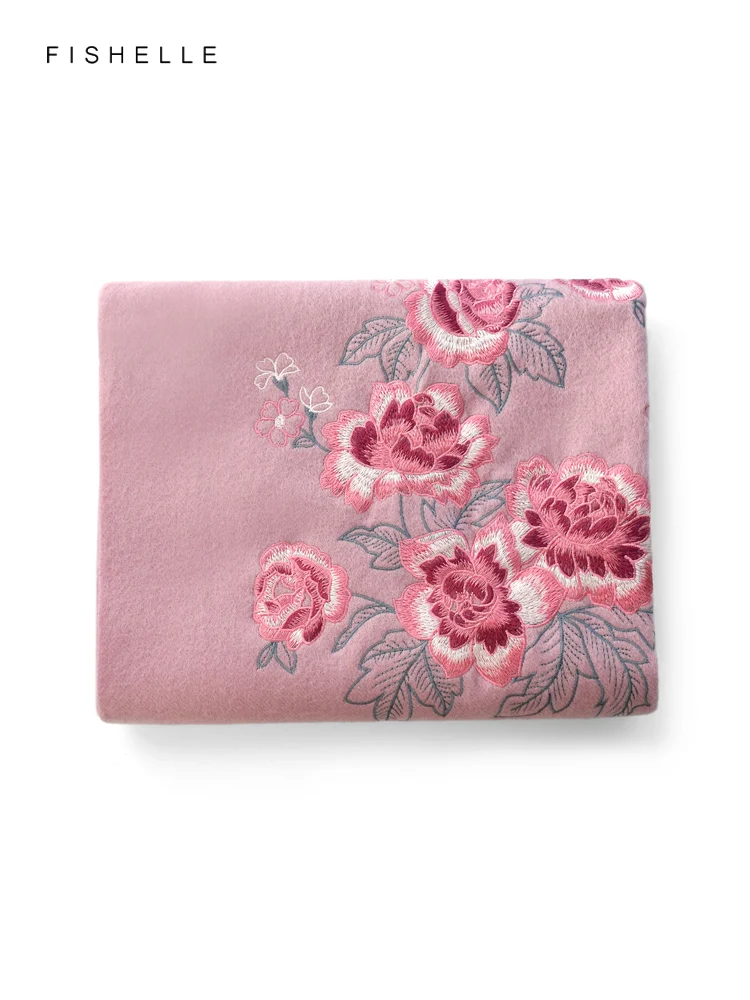

Embroidered Peony Pure Wool Shawl Chinese Style Scarves Women's Autumn Winter Warmth Scarf Adults Luxury Gifts For Female