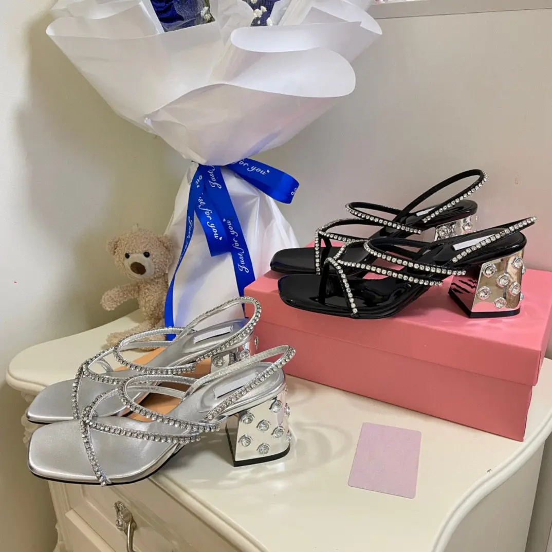 

Casual Designer Women Shoes Black Genuine Leather Crystal Strappy Peep Toe Slingback High Heels Sandals Sandalias Zapatos Mujer