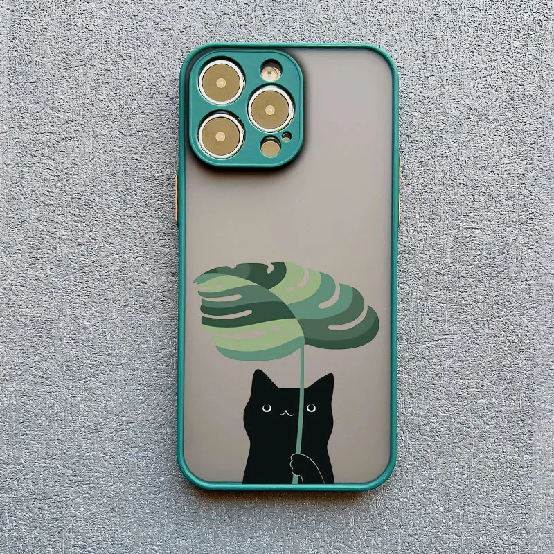 Palmblätter Niedliche Katzen-Handyhülle für iPhone 17 16 Pro Max 15 11 12 13 14 Pro Max Mini X XR XS 14 15 Plus Stoßfeste Schutzhülle – Detail 2