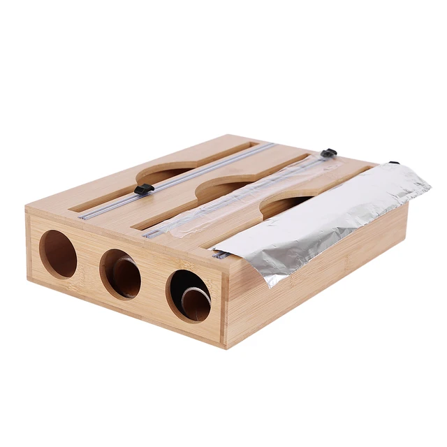 Plastic Wrap Dispenser, Bamboo Wood Cling Food Wrap Dispenser