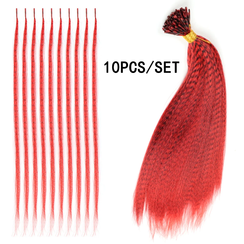 LISI GIRL Feather Hair Extension 10 pezzi capelli finti I Tip Rainbow capelli sintetici 16 pollici Hairpiece Feather per l'estensione dei capelli