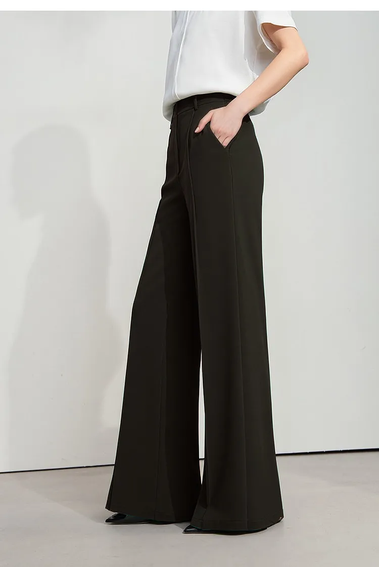 Amii Women's Flared Pants 2026 Summer New Pin Tuck Casual Trousers With Flowy Drape Simple Office Long Pants For Women 12612019