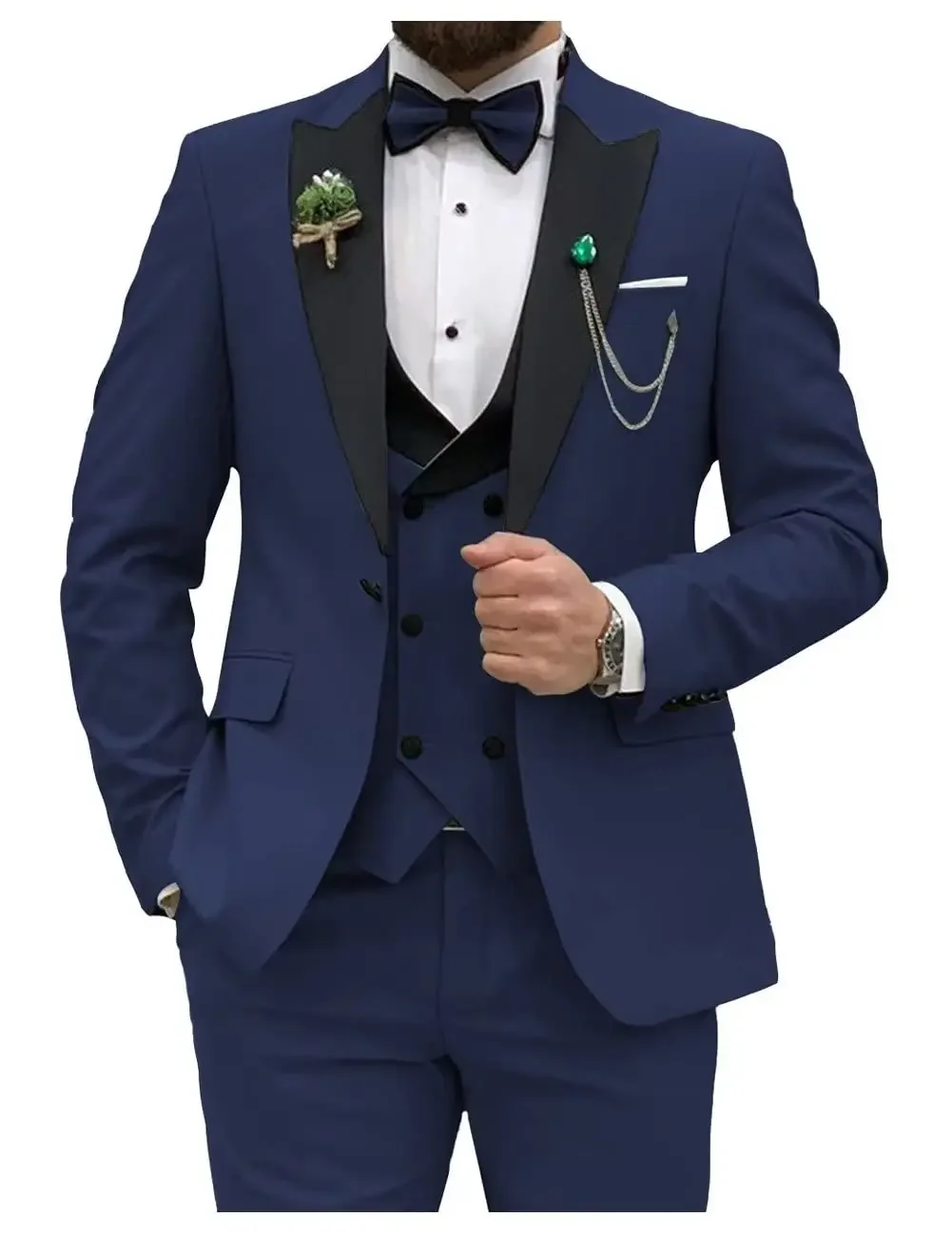 Mens Suit Royal blue Men Suits Slim Fit 3 Piece Double Breasted Suit Men Wedding Prom Party Business(Blazer+Vest+Pants)