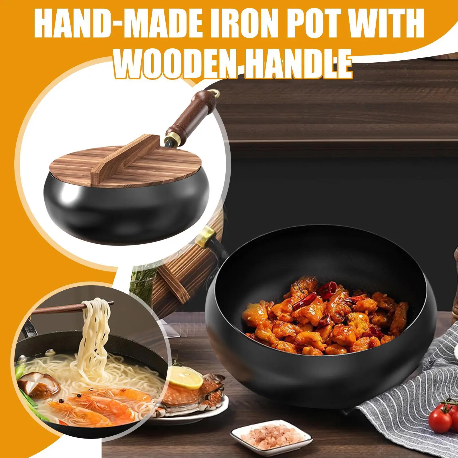 New Traditional Household Large-bellied Stew Pot, Non-stick Soup Pot, Induction Cooker, Uncoated Smooth Iron Pot, 24cm diameter