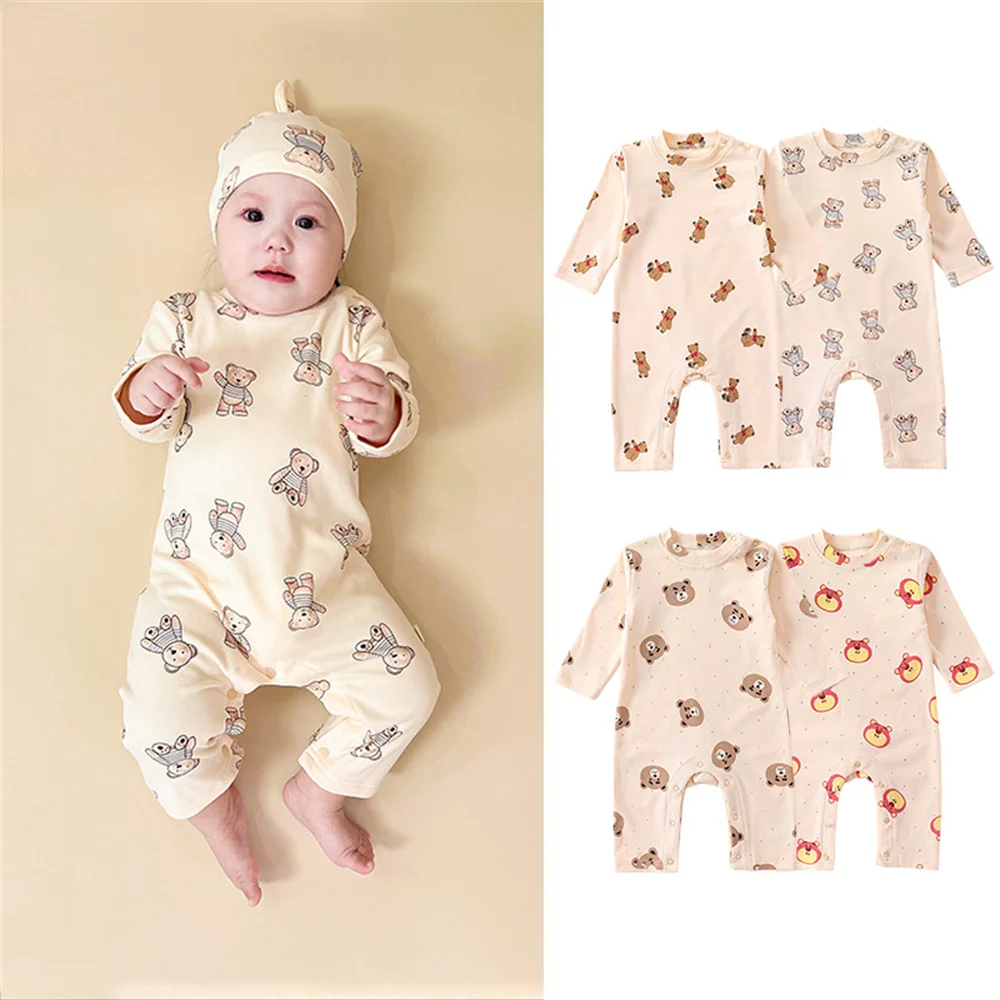 CartoonPrintingJumpsuitsWarmCothesForBabyBoysGirlsRomper