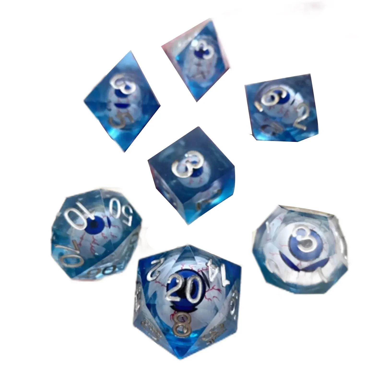 Set Di Dadi Fatti A Mano Da 7 Pezzi Poliedrico Death Peep Eye Liquid Core Manuale Trasparente Per Bambini Compleanno