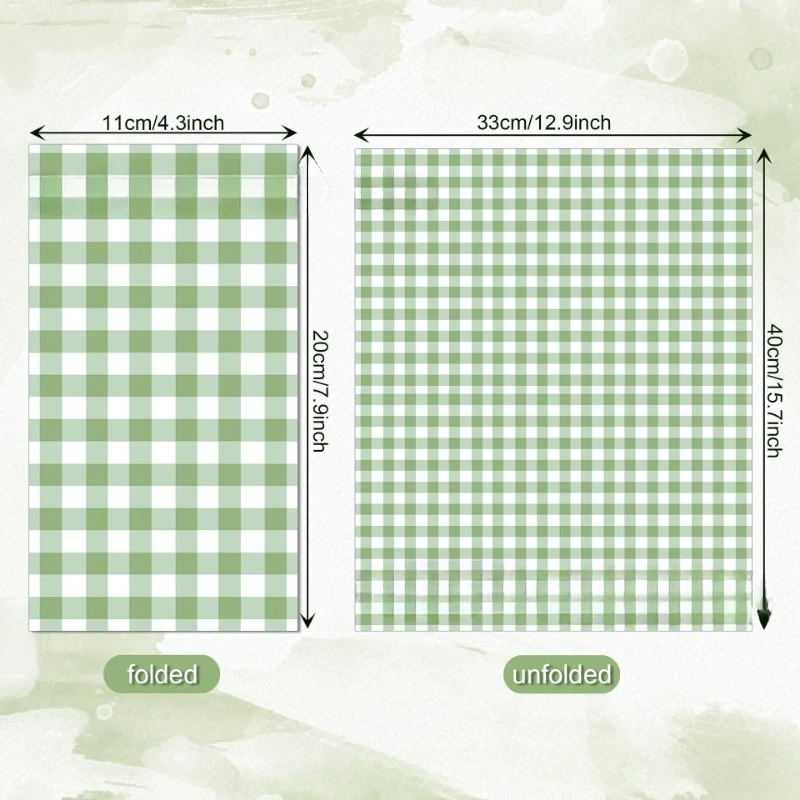20pcs/Pac 33*40cm Green Checkered Wedding Long Tissue Paper Party Disposable Decorative Tissue Paper Colorful Placemats