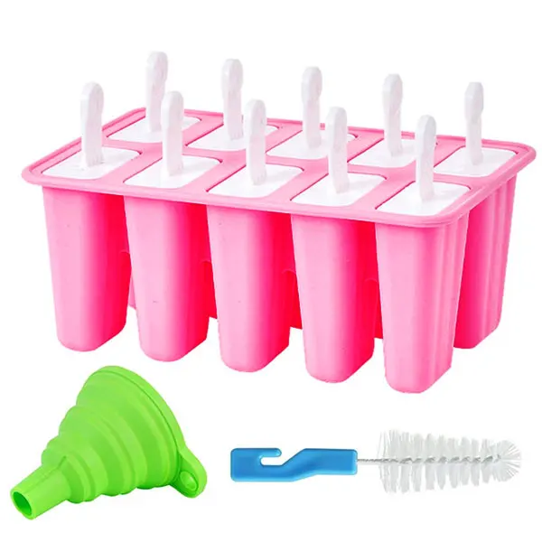 Red 10-Cavity Silicone Popsicle Molds For Summer Treats - BPA-Free, Reusable Ice Pop Maker With Sticks