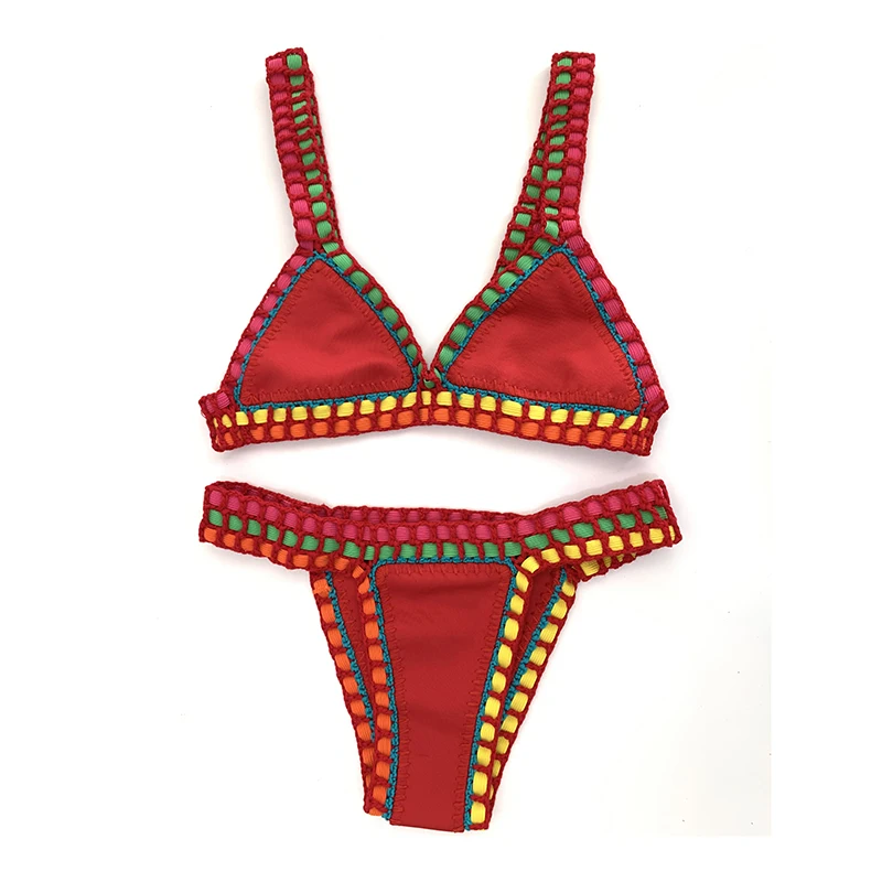 Handmade Crochet Bikini - Women's Two Piece Swimwear, Elastic Triangle Top & Low-Rise Bottoms