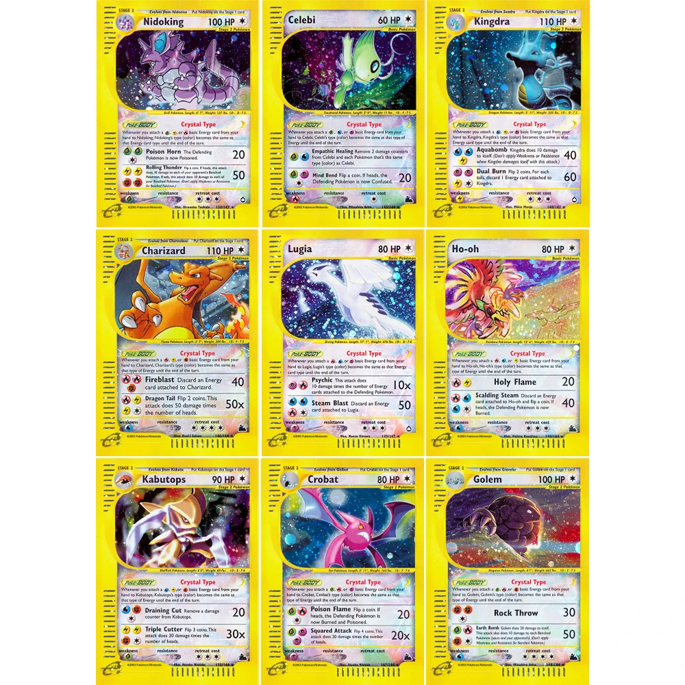 

Diy PTCG English Version Charizard Lugia Ho-Oh Star Flash Cards Pokemon Crystal Type Card Game Anime Cards Gift Toys