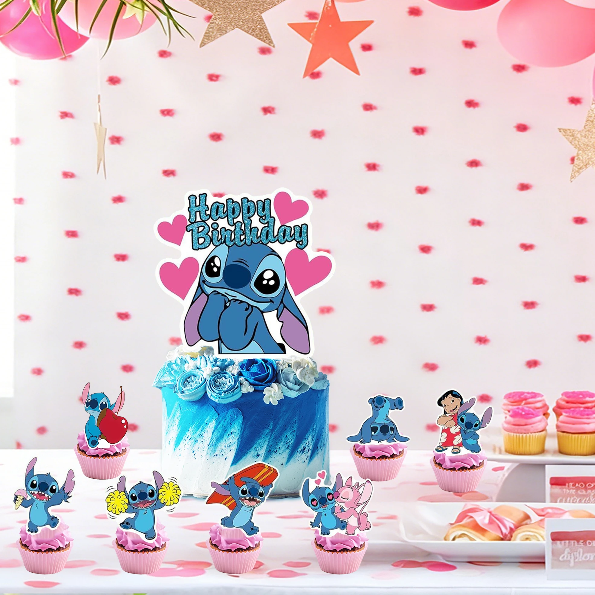 Stitch-Themed Birthday Cake and Cupcake Topper Set