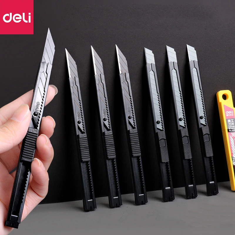 Deli Metal Utility Knife Paper Cutter Retractable Box Cutter Vinyl Craft  Cutter Knife with 30 Degree Snap-off Blades Art Knives