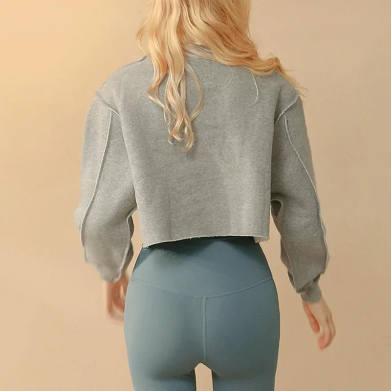 Sean Tsing&reg; Sport Sweatshirts Women Long Sleeve Solid Fitness Yoga Running Gym Cropped Fleece Hoodies Workout Athletic Pullovers