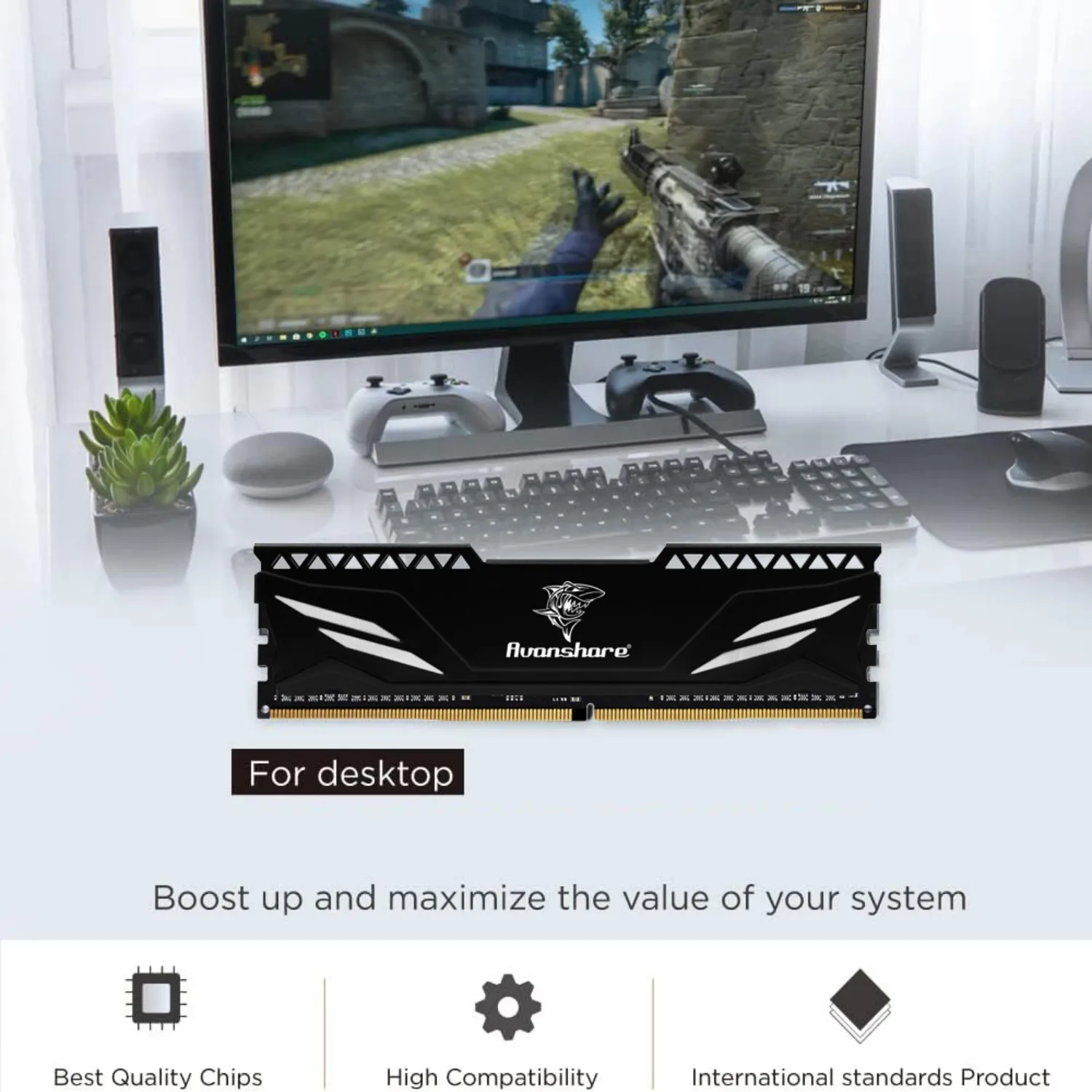Avanshare 데스크탑 컴퓨터용 메모리아 램 DDR4, 방열판 호환, 4GB, 8GB, 16GB, 32GB, 2400MHz, 2666MHz, 3200MHz