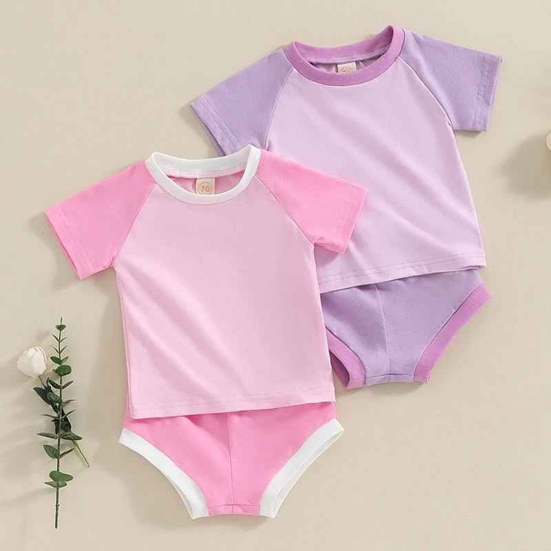 

SUNSIOM Baby Girls Clothes Outfit Contrast Colors Short Sleeve T-Shirt and Elastic Waist Shorts Set Baby Summer Casual Clothes