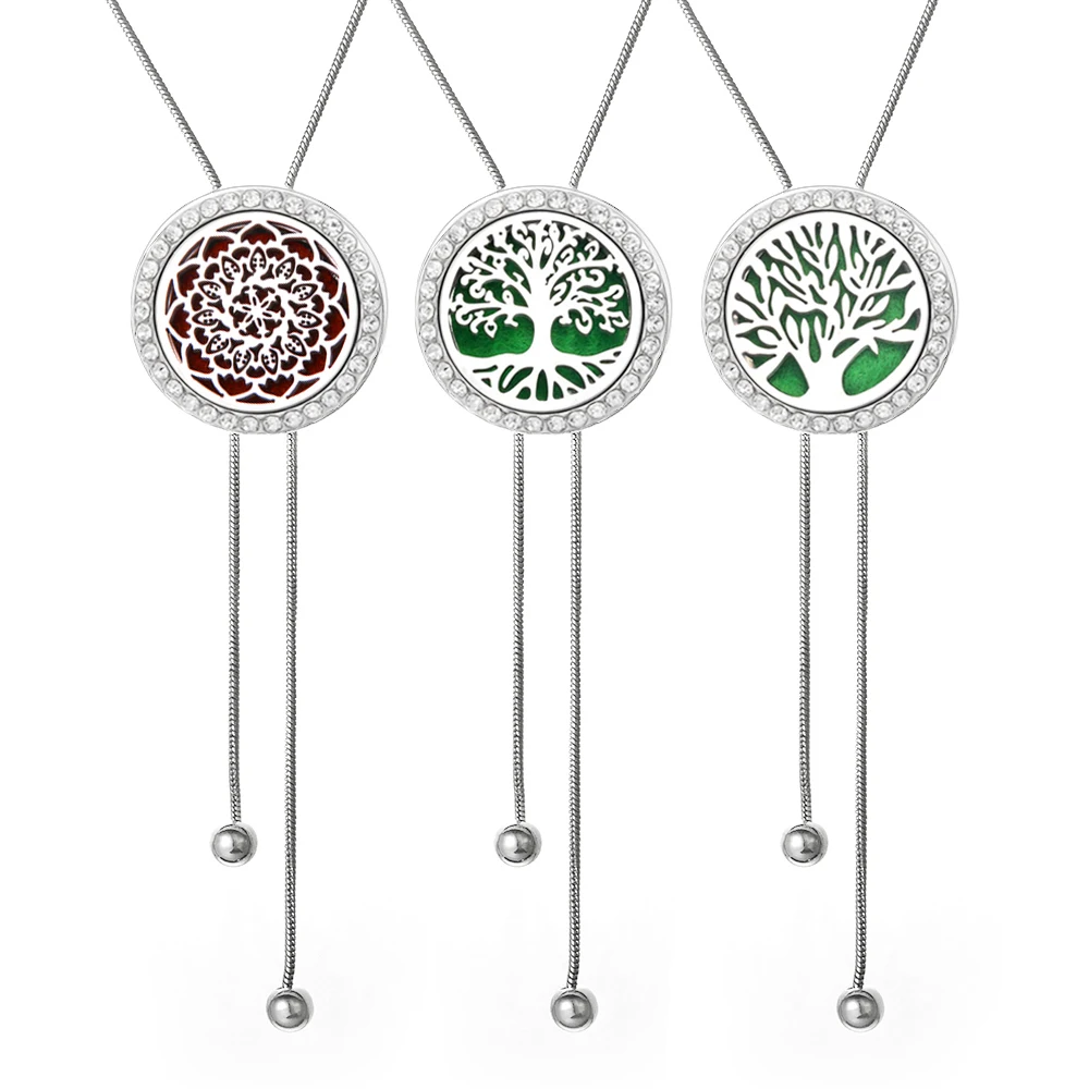 Tree of Life 아로마 테라피 목걸이, 나선형 오픈 향수, 스테인레스 스틸 에센셜 오일 디퓨저, 태슬 펜던트, 쥬얼리 선물