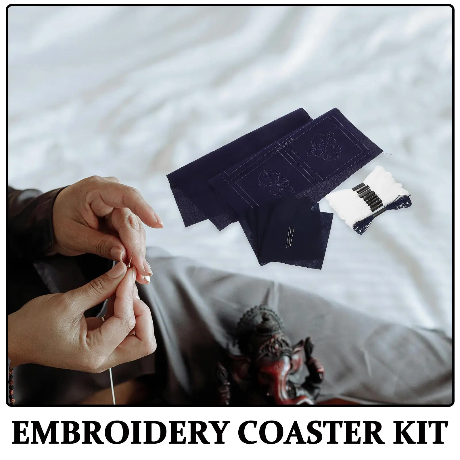 Blue Embroidery Material Pack Sashiko Coaster Sets Japanese Kit Diverse Patterns Fabric Diy Coaster Embroidery Tea Crafts