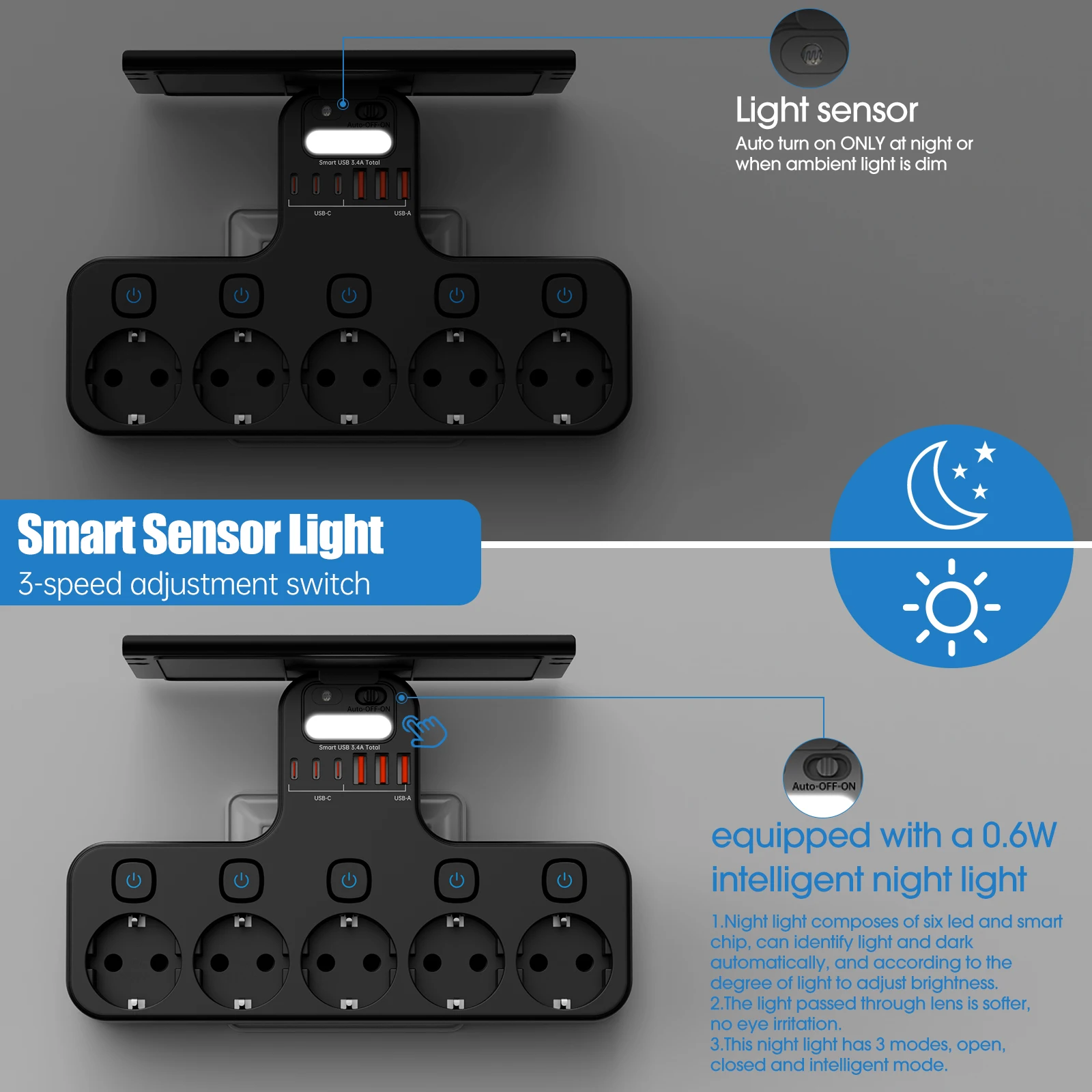 4000W EU Plug Multi-Function Wall Mounted Power Strip Independent Switches S6c336f37069b460e8f625cfb50ec72422