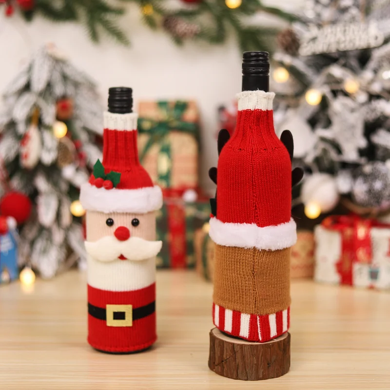 Wine Bottle Cover Christmas Ornament Knitted Wool Belt