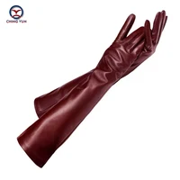 CHINGYUN 2024 Winter New Lady Fashion Sheepskin Leather Gloves Women Genuine Leather Mittens Female Long StyleArm Sleeve zp001
