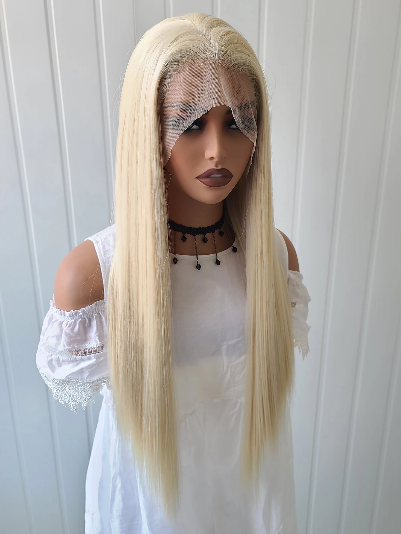 Long Straight Lace Front Human Hair Blend Heat Ok Synthetic Wigs Women Soft Natural Daily use