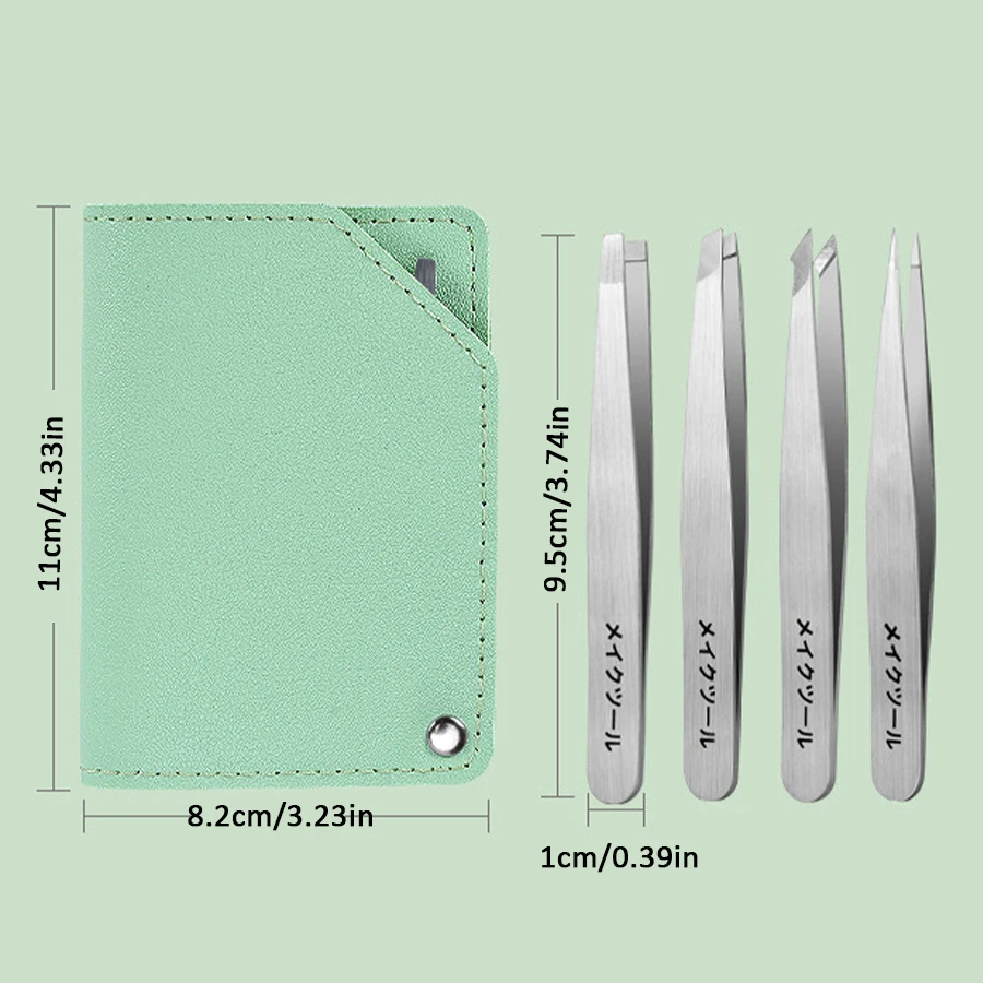 4개 세트 스테인리스 스틸 눈썹 클립 세트, 제모용 포셉, 사선 및 직선형 눈썹 클립, 뷰티 도구