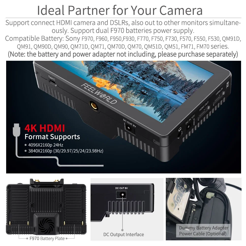 FEELWORLD 5.5 Inch FT6 FR6 Wireless Video Transmission System with Transmitter Receiver DSLR Camera Field Direct AC DP Monitor