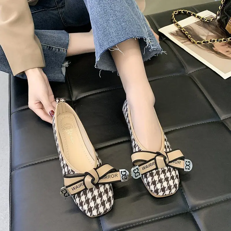 

Square Toe Casual Shoes Womens Flat Bottomed 2024 Spring Autumn Season New Korean Style All-match Shoes Soft Soled Shoes