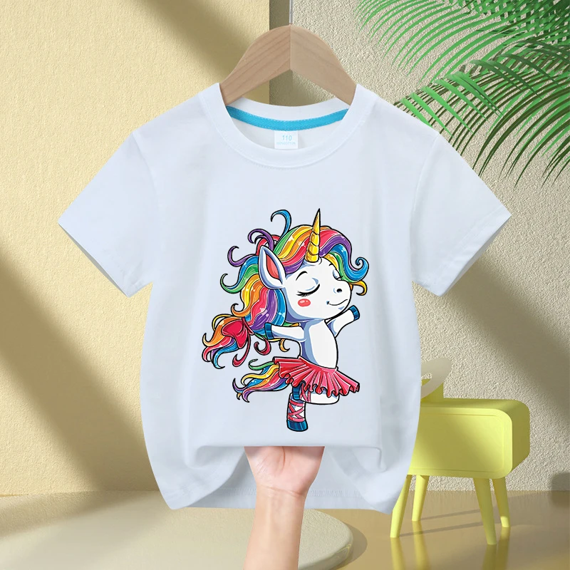 

Ballet Dancer Unicorn Print kids T-Shirt Summer children's cotton short-sleeved casual tops gifts for boys and girls