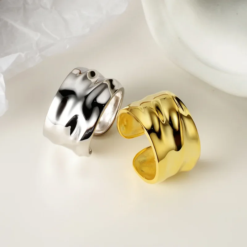 

Youth of Vigor Wide Wavy Geometric Solid 925 Sterling Silver Open Ring Gold Tone Unique Irregular Rings R1104