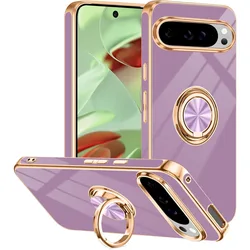 Rotating Finger Holder Soft TPU Phone Case with Plating Edge Slim Anti - Drop Protection - Pixel 10 Proxl (PURPLE)