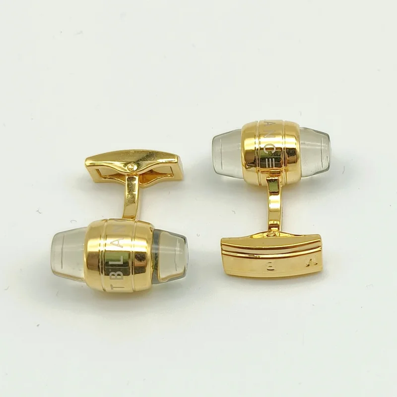 PJS Luxury MB Silver Flat Crystal Head & SW Classic Design Cuff Link With White Star Normal Size Cufflinks Button Box Set