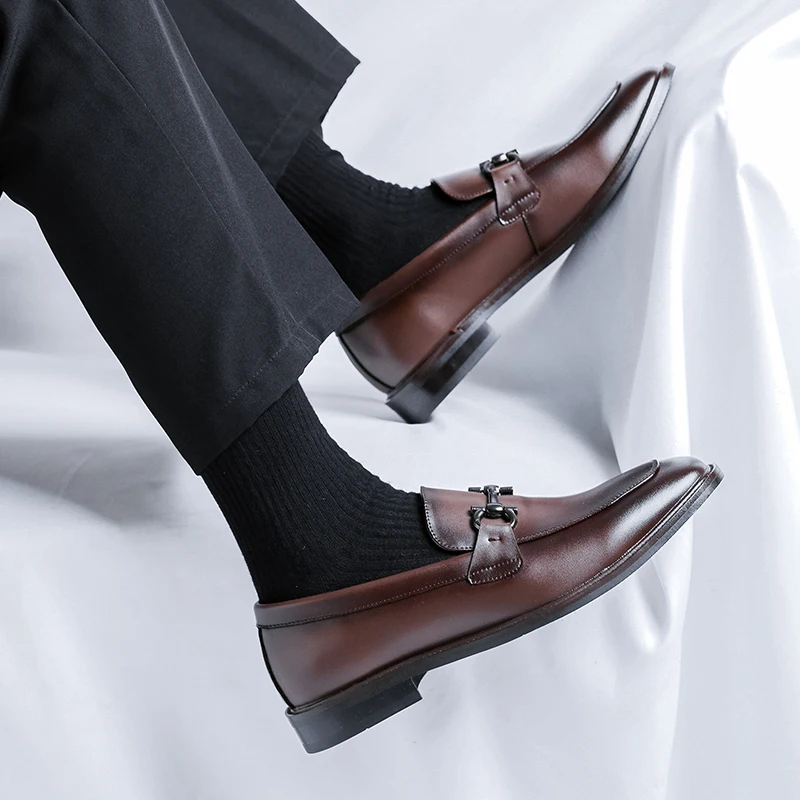 Leather Shoes Italian Mens Dress Shoes Soft Sole Business Office Casual Shoes Lightweight Leather Driving Loafer Mocassin
