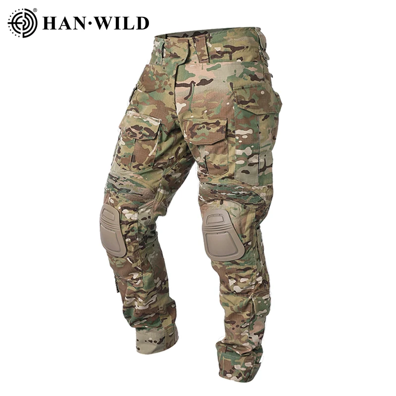 HAN WILD-Pantalon de Randonnée G3 avec Coussinets, Version Améliorée, CamSolomon, Safari, Airsoft, Militaire, DulfjGen3