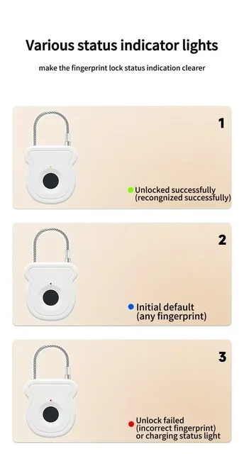 Mini Fingerprint Padlock USB Keyless Luggage Lock Electronic Lock Smart Biometric Fingerprint Door Lock Quick Unlock For Travel 6