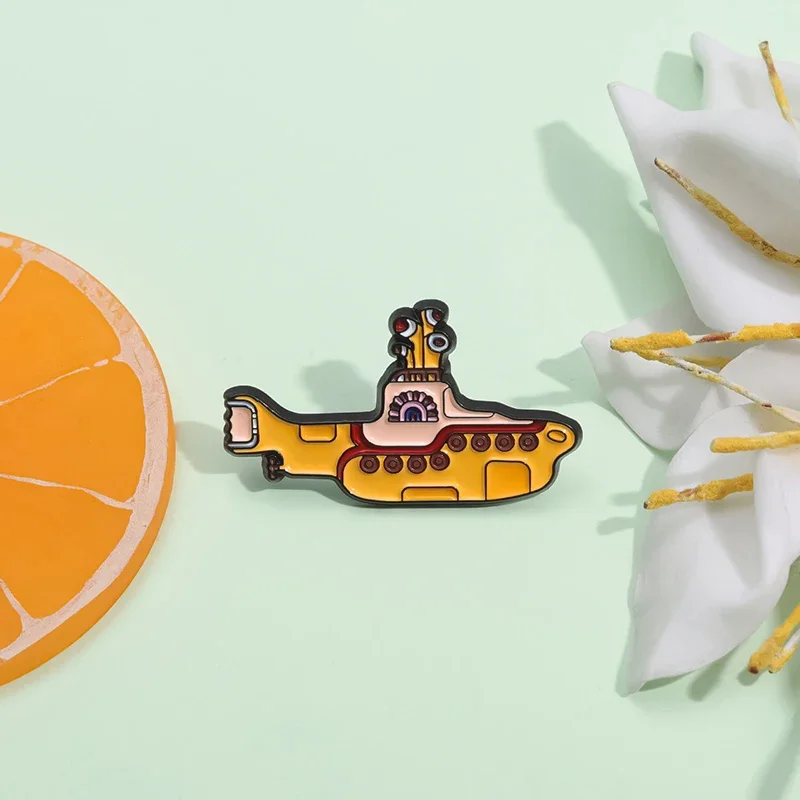 Custom Yellow Boat Steamer Enamel Pin - Unique Decorative Brooch for Clothing or Accessories Gift