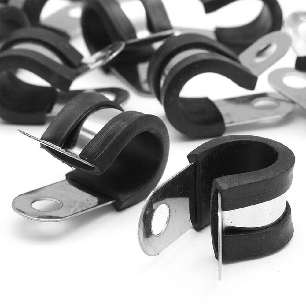 10Pcs Metal Brake Pipe Clips Rubber Lined P Clips For 3/16'' 4.7mm
